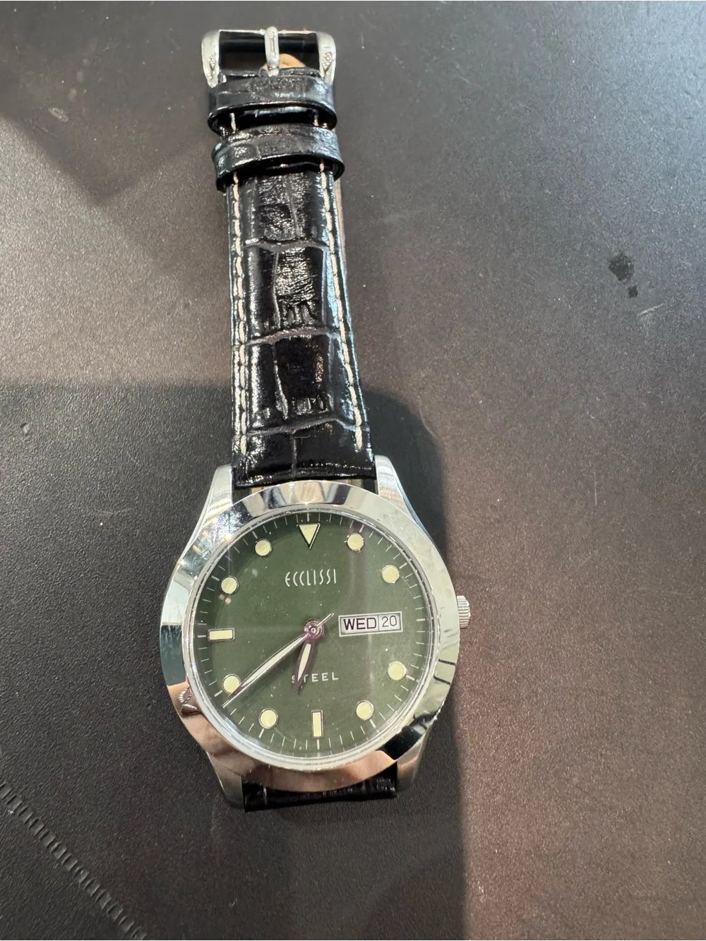 New Ecclissi Women's Green Dial Stainless Steel Watch with Black Leather Strap